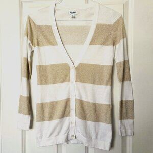 Old Navy White/Tan Striped Metallic Glitter Cardigan